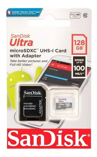  Cartão de memória MicroSD classe 10 com adaptador 128GB