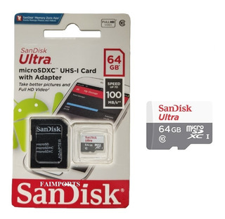 Cartão de memória MicroSD classe 10 com adaptador 64GB